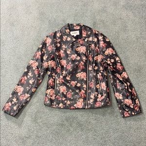 Bb Dakota Floral Rose Black Vegan Moto Jacket S